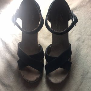 Toms Espadrilles Wedges Sandals Black camb…